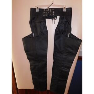 Highway Hawks Leather Motorcycle Riding Chaps, Unisex Size Medium